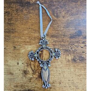 Vintage Y2K enamel and Silver Tone Metal Cross Christmas Ornament Dainty